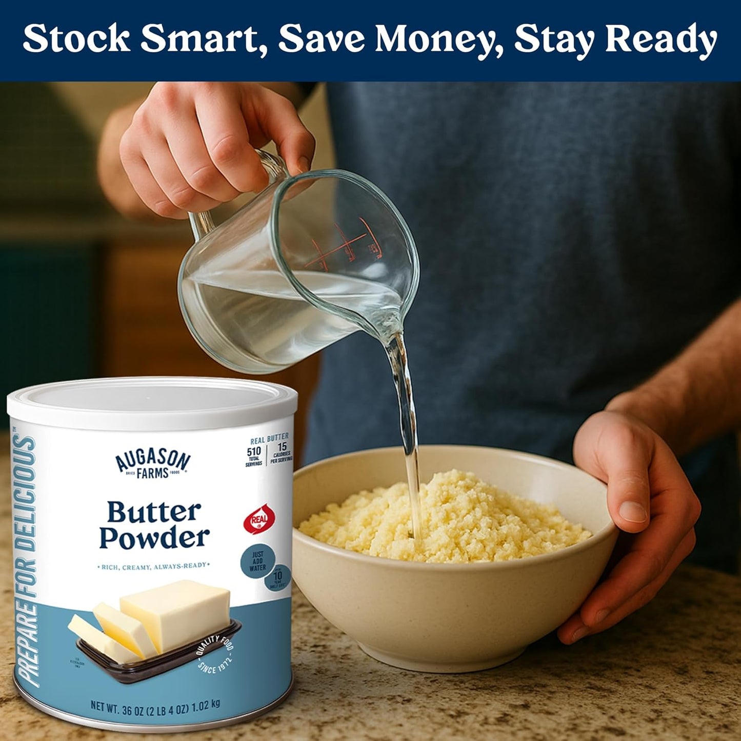Butter Powder Mix Can Emergency Food Supply, 510 Servings, 10 Year Shelf Life, Certified Gluten Free, Made with Real Milk, 15 Calories per Serving - Dry Butter Powder Blend, Ingredient for Baking and Cooking