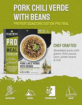 Outdoor Pro Adventure Meal - Pork Chile Verde with Beans, 2 Servings, 1 Pouch, Gluten Free, 680 Calories, 37G Protein, Freeze Dried Food & Dehydrated Camping Meals, up to 5 Year Shelf Life