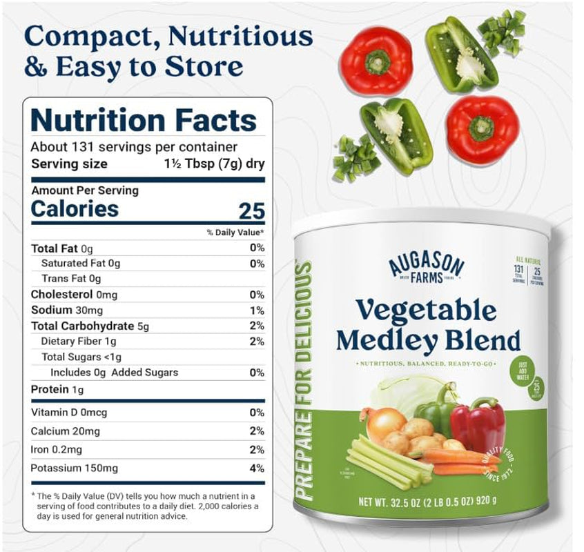Vegetable Medley Blend Can - Dehydrated Mixed Veggies - Gluten Free Emergency Food Supply with Long Shelf Life for Survival, Disaster Prep & Everyday Meals - 131 Servings