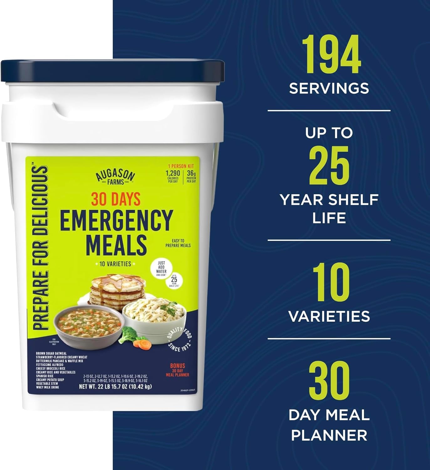 30 Day Emergency Food Supply Kit, Dehydrated Meal Survival Food Bucket for 1 Person - 194 Servings