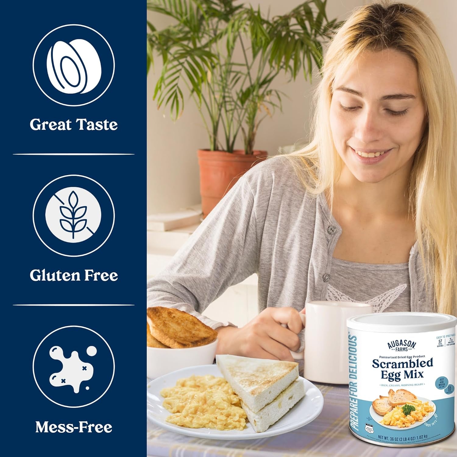 Pasteurized Scrambled Egg Mix Can – Emergency Food Supply, Dehydrated Scrambled Egg for Baking & Camping - Gluten Free Survival Food with Long Shelf Life - 57 Servings