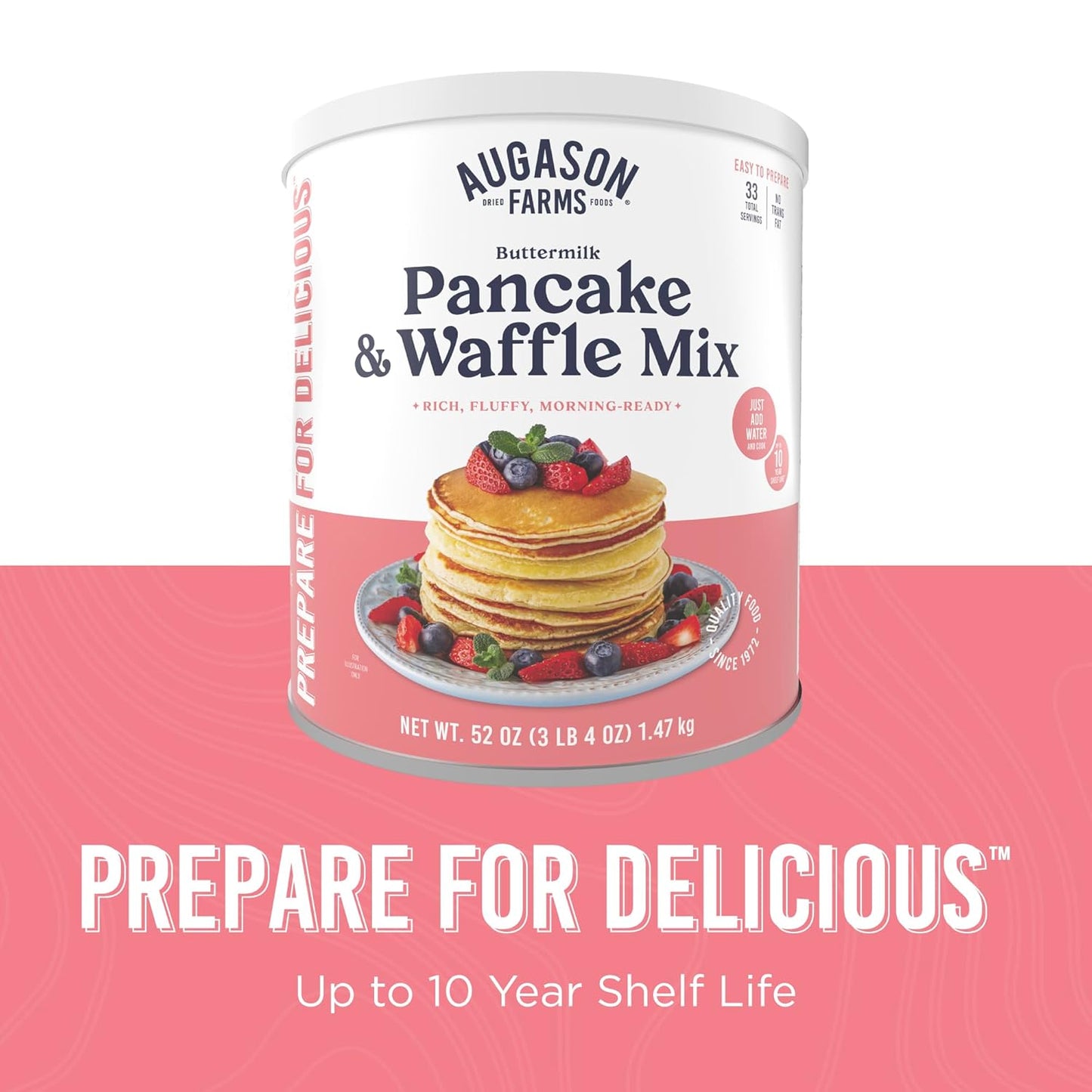 Buttermilk Pancake and Waffle Mix Can Emergency Food Supply, 33 Servings, 10 Year Shelf Life - Waffle and Pancake Mix Just Add Water, Instant Breakfast Food
