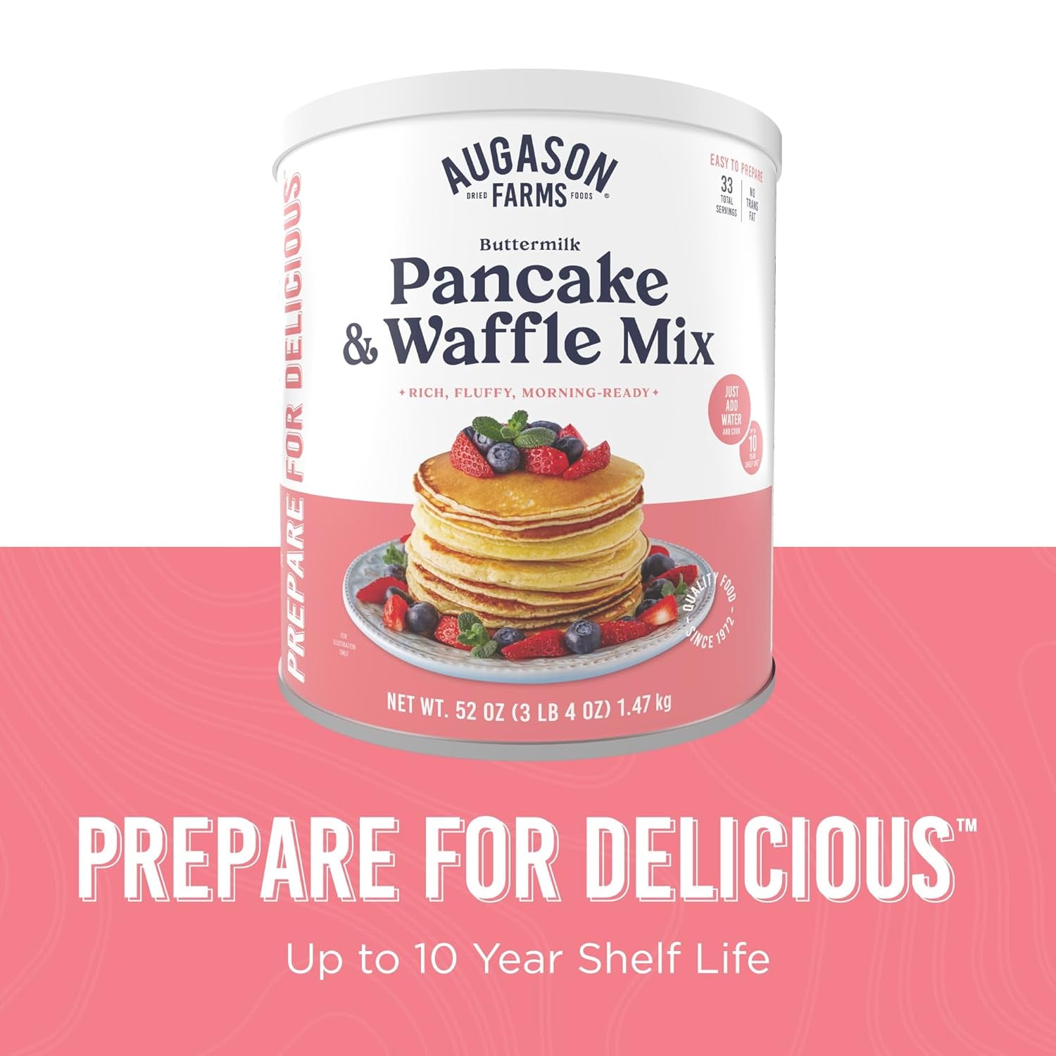 Buttermilk Pancake and Waffle Mix Can Emergency Food Supply, 33 Servings, 10 Year Shelf Life - Waffle and Pancake Mix Just Add Water, Instant Breakfast Food