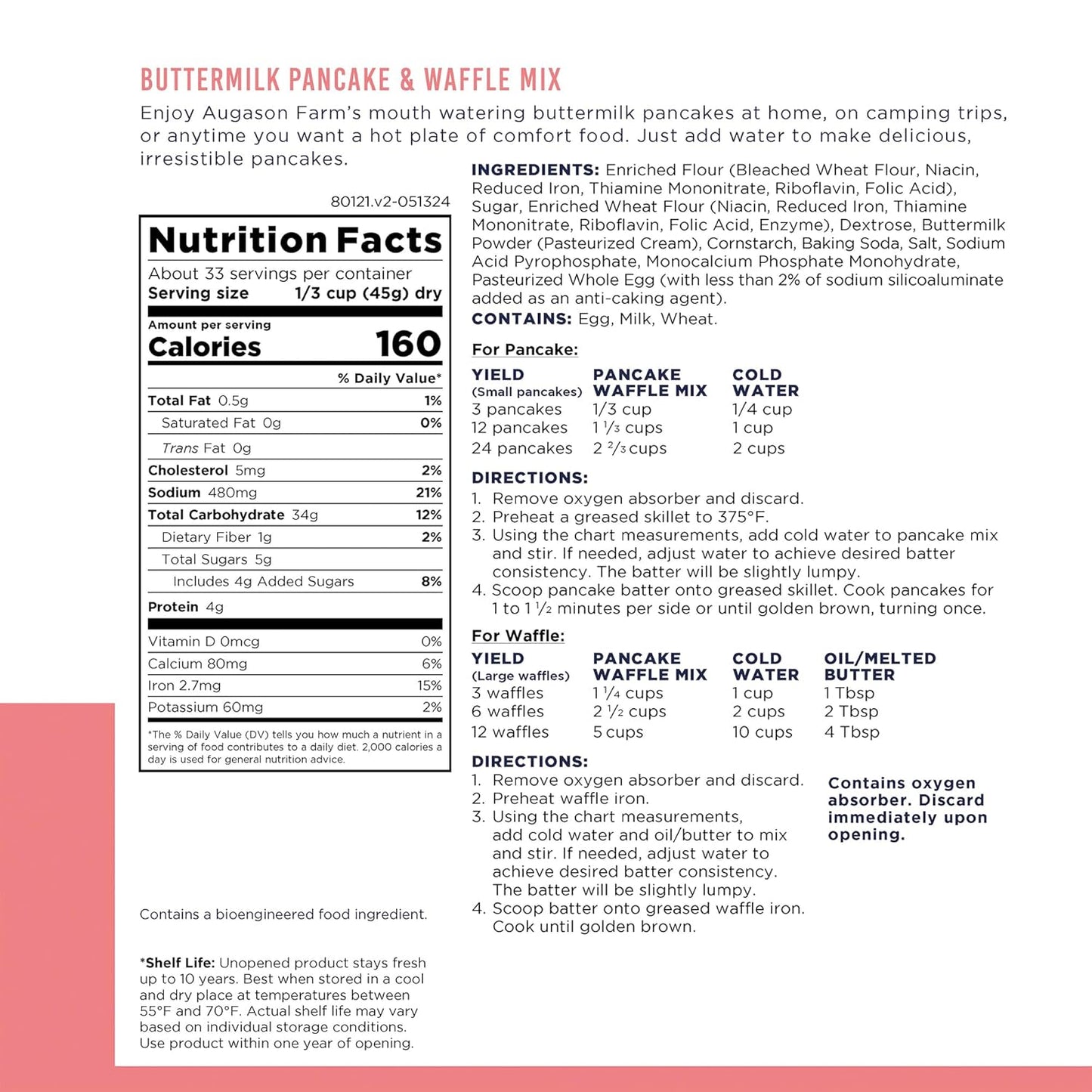 Buttermilk Pancake and Waffle Mix Can Emergency Food Supply, 33 Servings, 10 Year Shelf Life - Waffle and Pancake Mix Just Add Water, Instant Breakfast Food