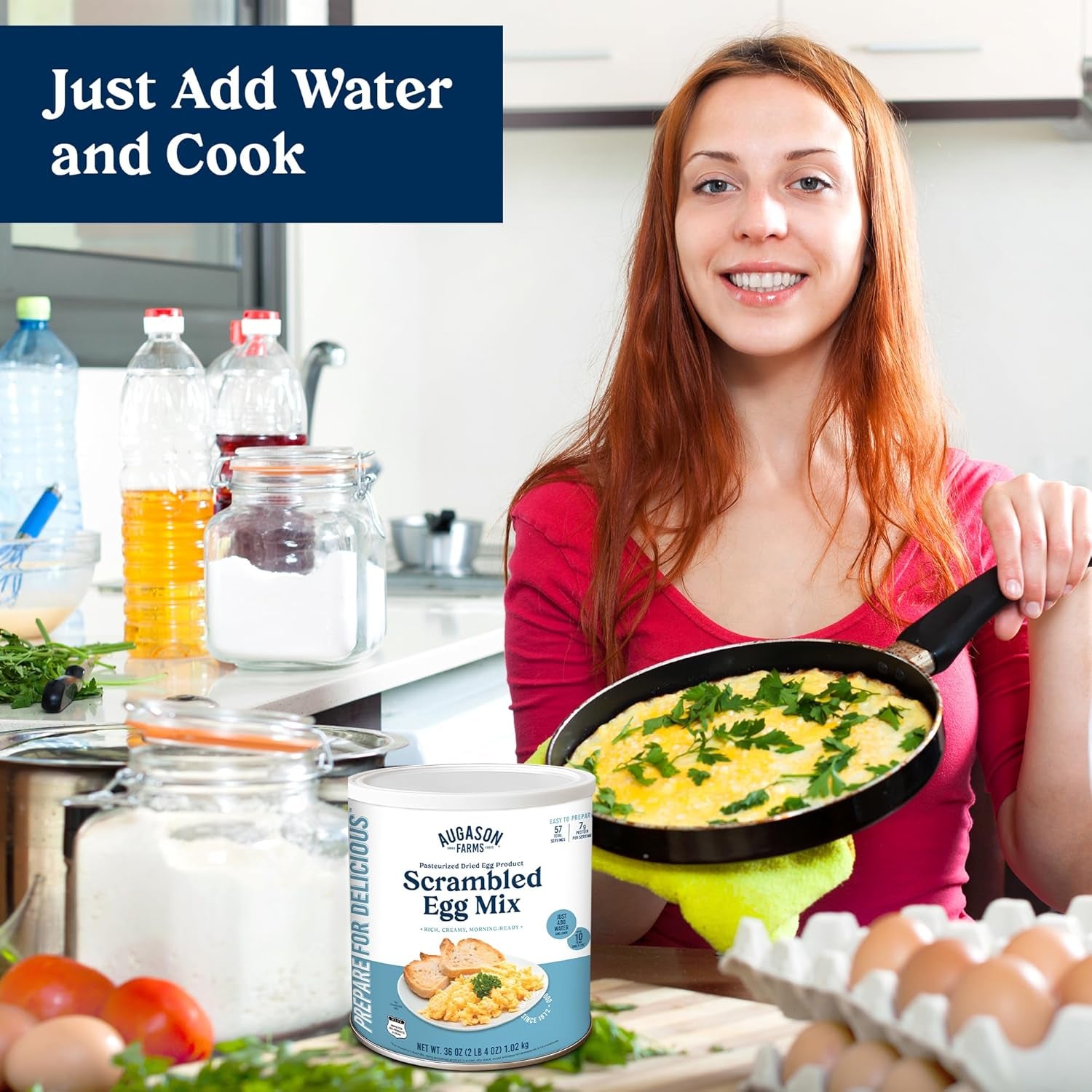 Pasteurized Scrambled Egg Mix Can – Emergency Food Supply, Dehydrated Scrambled Egg for Baking & Camping - Gluten Free Survival Food with Long Shelf Life - 57 Servings