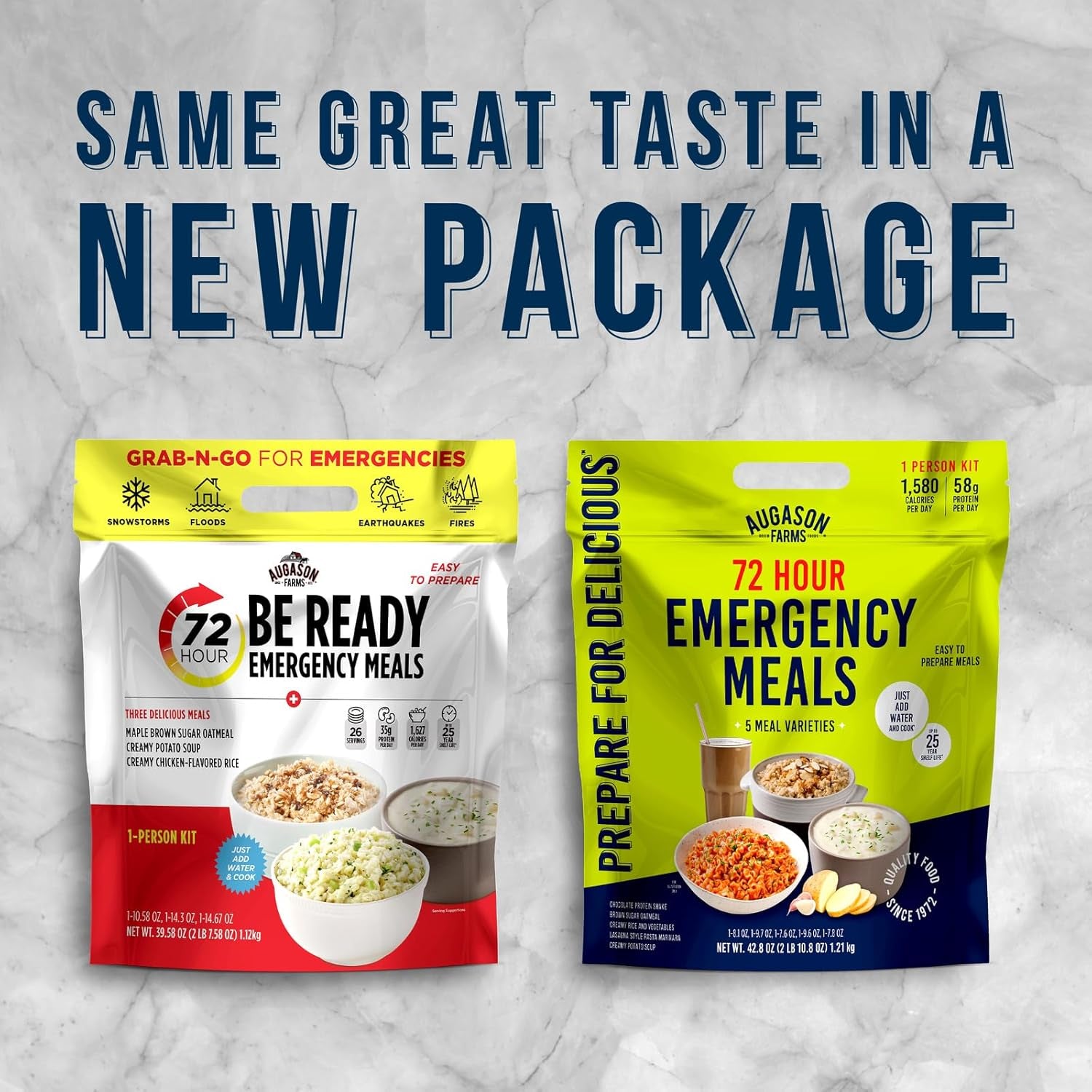 72 Hour Emergency Food Supply Kit, Dehydrated Meal Survival Food Pouches for 1 Person - 18 Servings