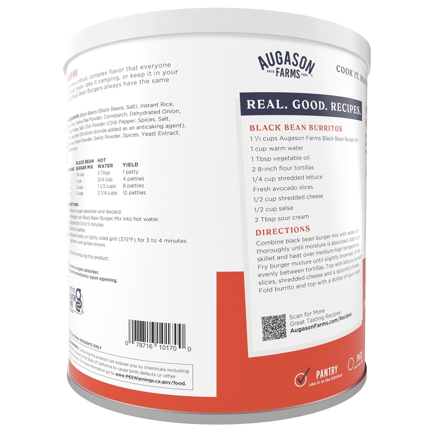 Black Bean Burger Mix Can, Certified Gluten Free, Emergency Food Supply, Everyday Meals, 38 Servings