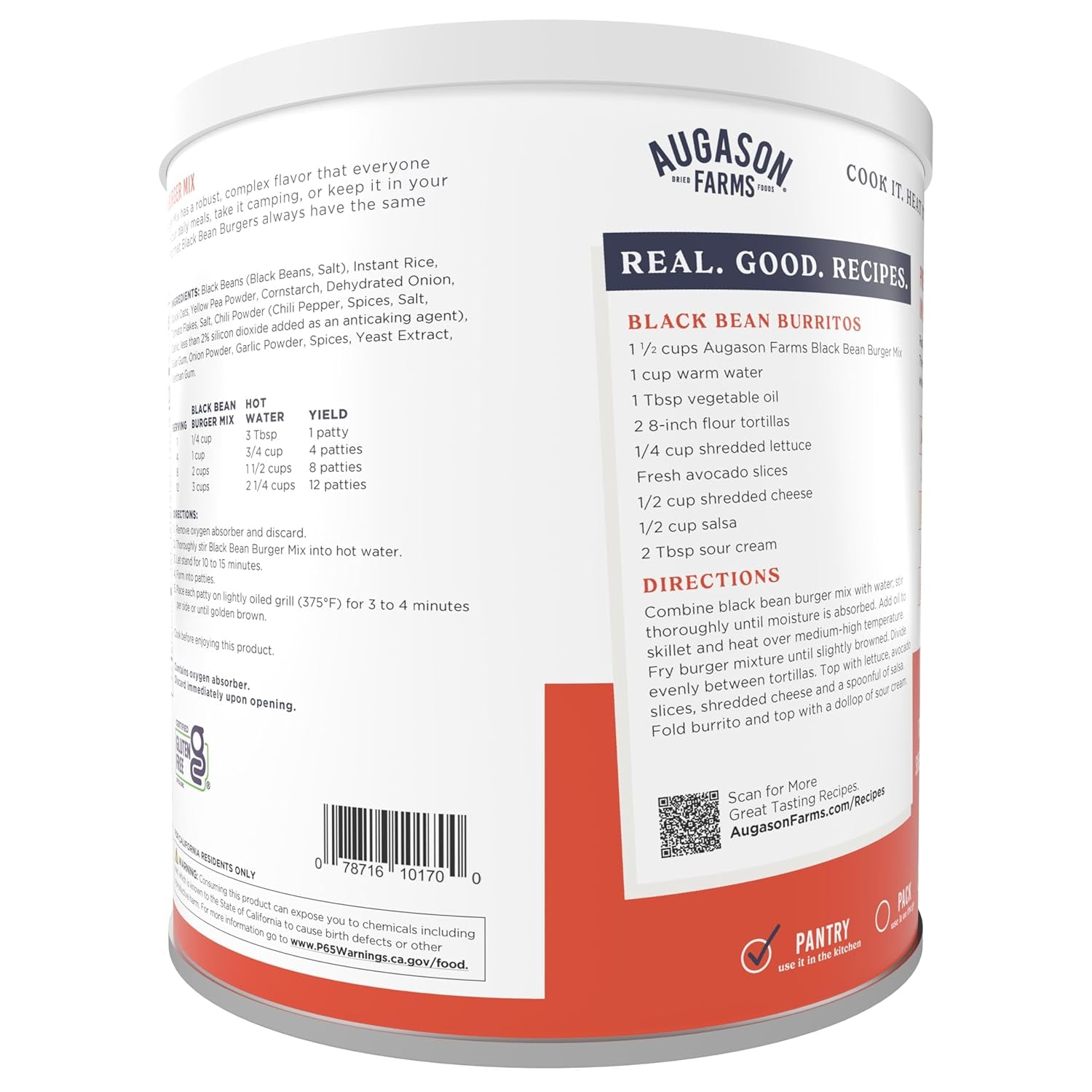 Black Bean Burger Mix Can, Certified Gluten Free, Emergency Food Supply, Everyday Meals, 38 Servings