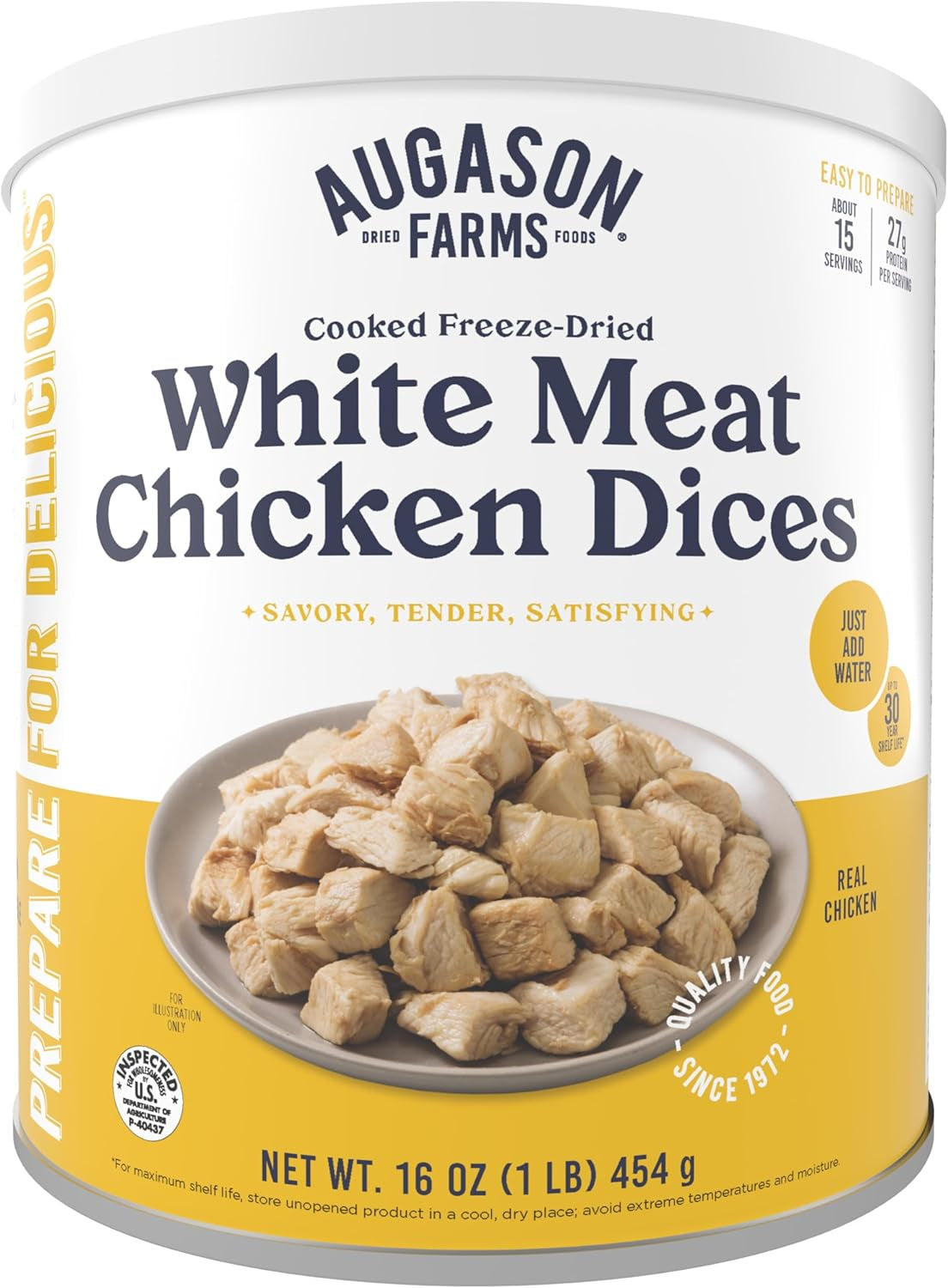 Cooked Freeze Dried White Meat Chicken Dices Can, Emergency Food Supply, Everyday Meals, 15 Servings