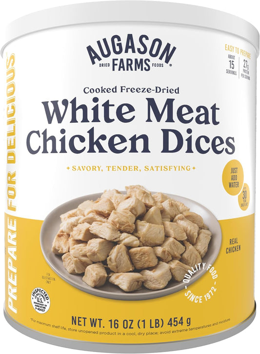 Cooked Freeze Dried White Meat Chicken Dices Can, Emergency Food Supply, Everyday Meals, 15 Servings