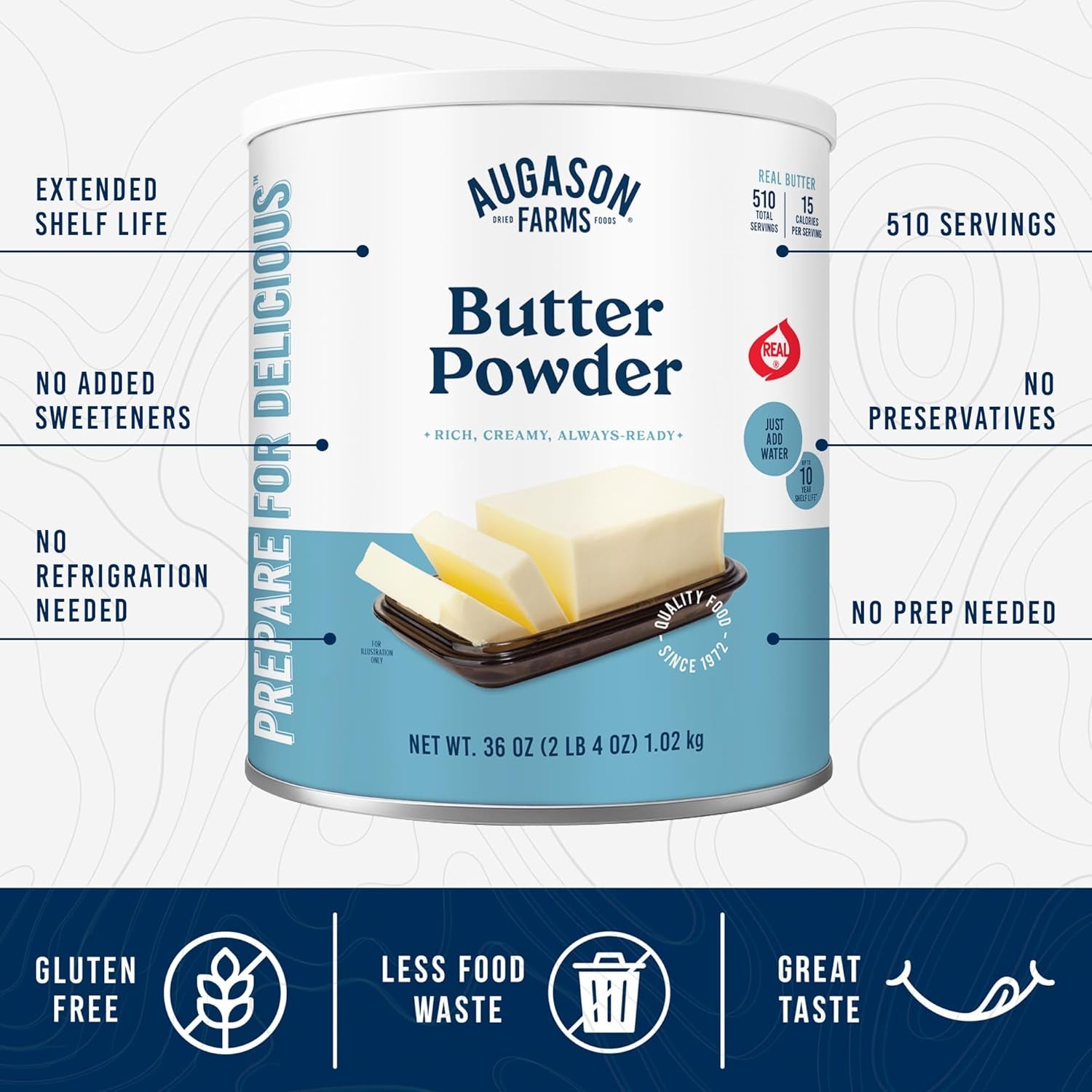 Butter Powder Mix Can Emergency Food Supply, 510 Servings, 10 Year Shelf Life, Certified Gluten Free, Made with Real Milk, 15 Calories per Serving - Dry Butter Powder Blend, Ingredient for Baking and Cooking