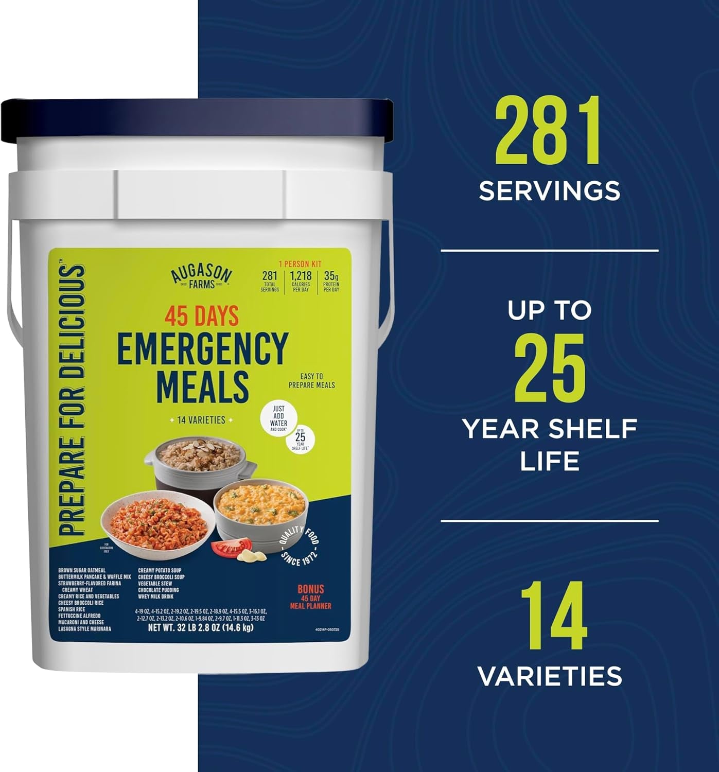 45 Day Emergency Food Supply Kit, Dehydrated Meal Survival Food Bucket