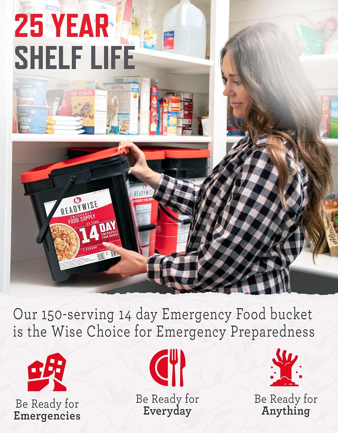 Emergency Food Supply - 14 Day, 150 Servings Emergency Freeze Dried Food Bucket, Protein Meals, Camping Essentials, Survival Kit, Disaster Prepping Supplies, up to 25 Year Shelf Life