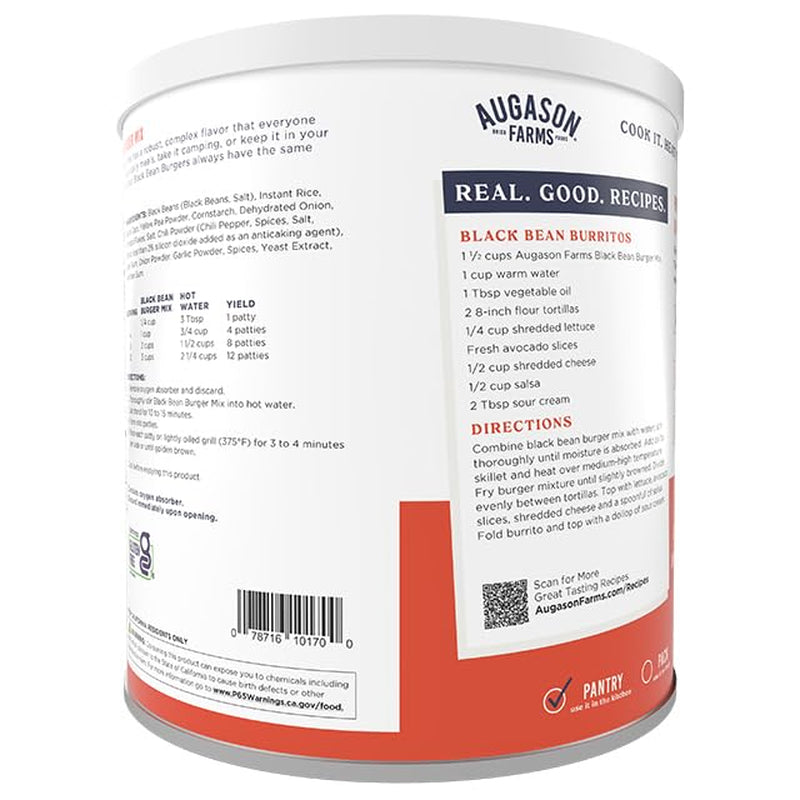 Black Bean Burger Mix Can, Certified Gluten Free, Emergency Food Supply, Everyday Meals, 38 Servings