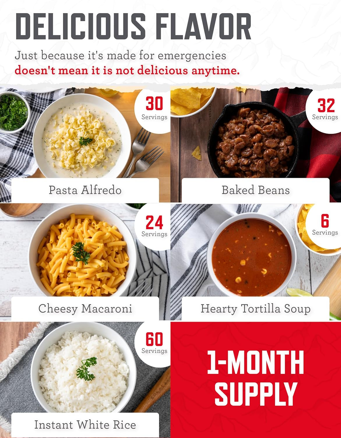 30 Day Emergency Food Supply - 296 Servings, 2 Buckets, Freeze Dried Protein Meals, Survival Food Storage, Ready to Eat, up to 25 Year Shelf Life