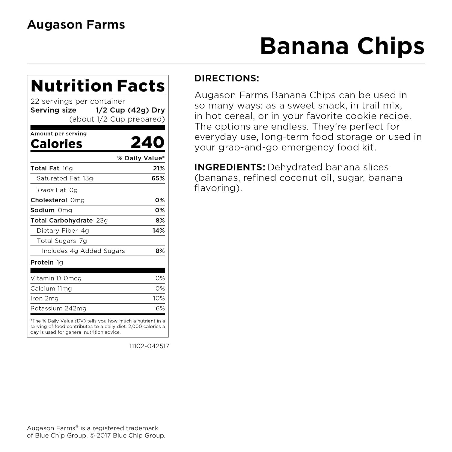 Banana Chips 2 Lbs 1 Oz No. 10 Can