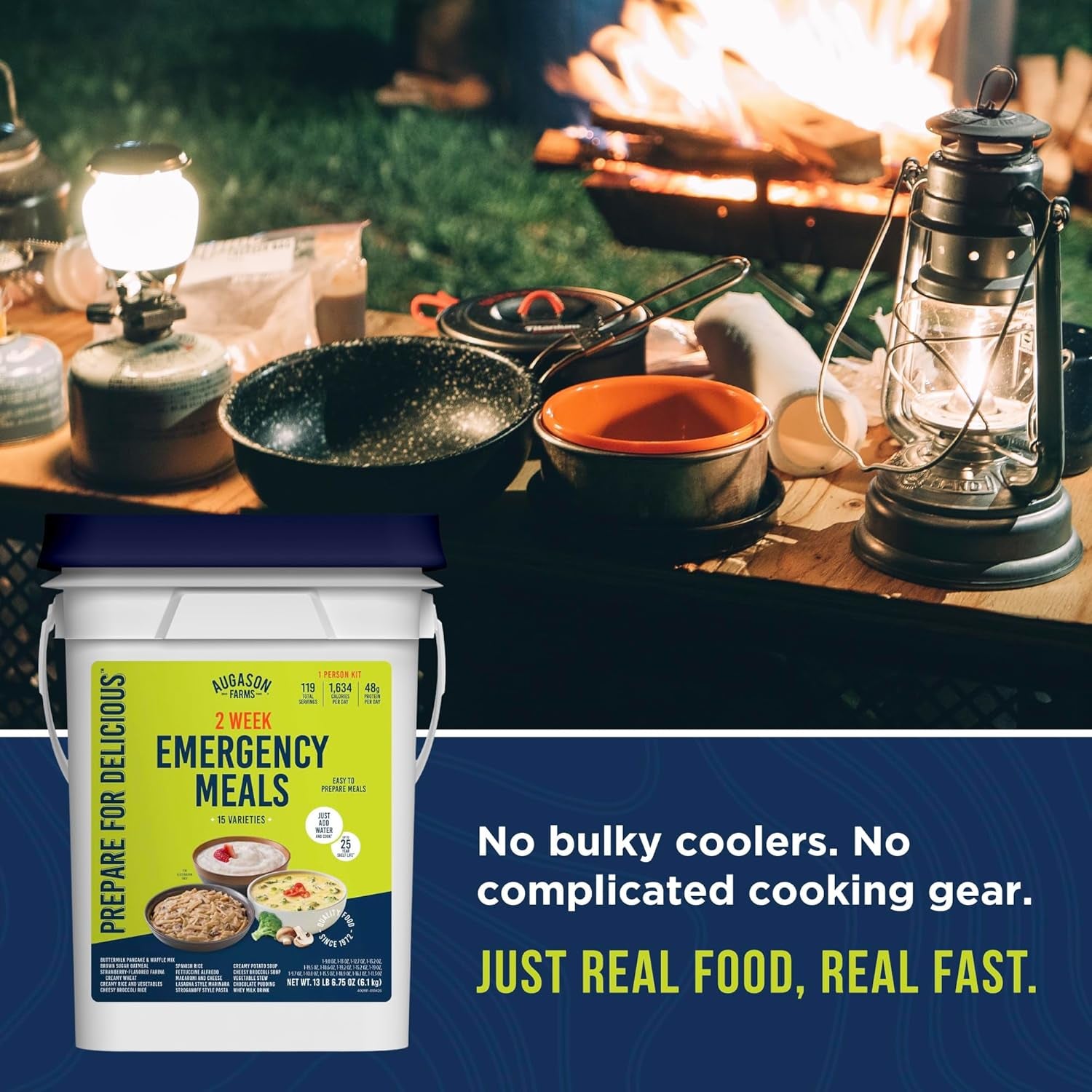 2 Week Emergency Food Supply Kit, Dehydrated Meal Survival Food Bucket for 1 Person - 119 Servings