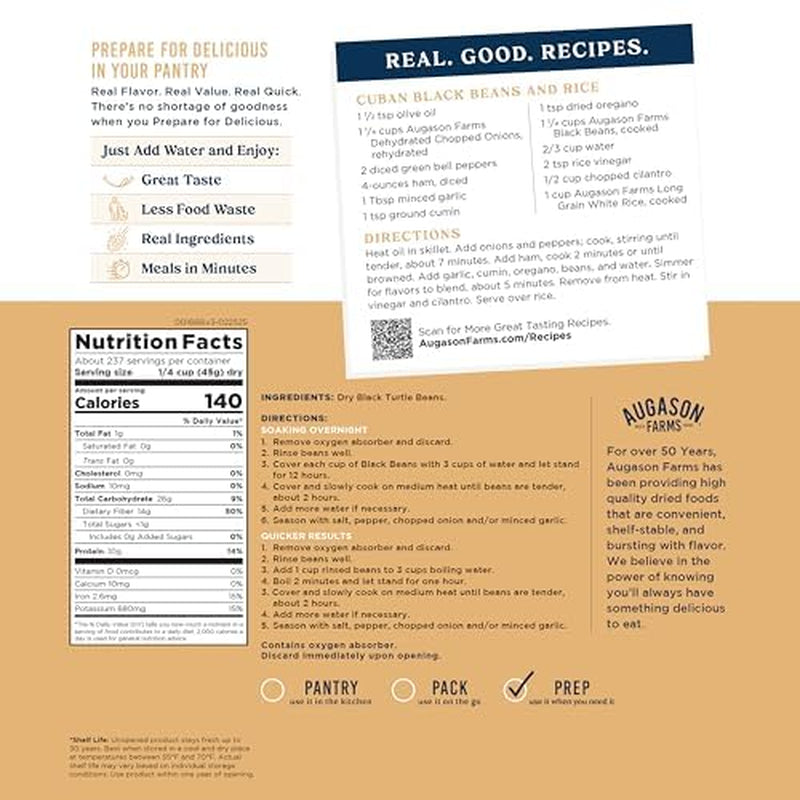 Dried Black Beans Emergency Food Supply, 237 Servings, 30 Year Shelf Life, Good Source of Iron, Protein, and Potassium, High in Fiber - Dehydrated Meals, Survival Food Camping Essentials, 4 Gallon Bucket