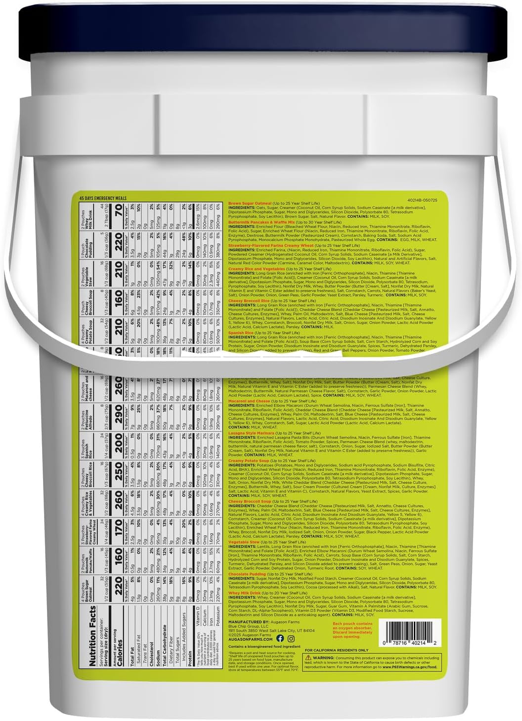 45 Day Emergency Food Supply Kit, Dehydrated Meal Survival Food Bucket