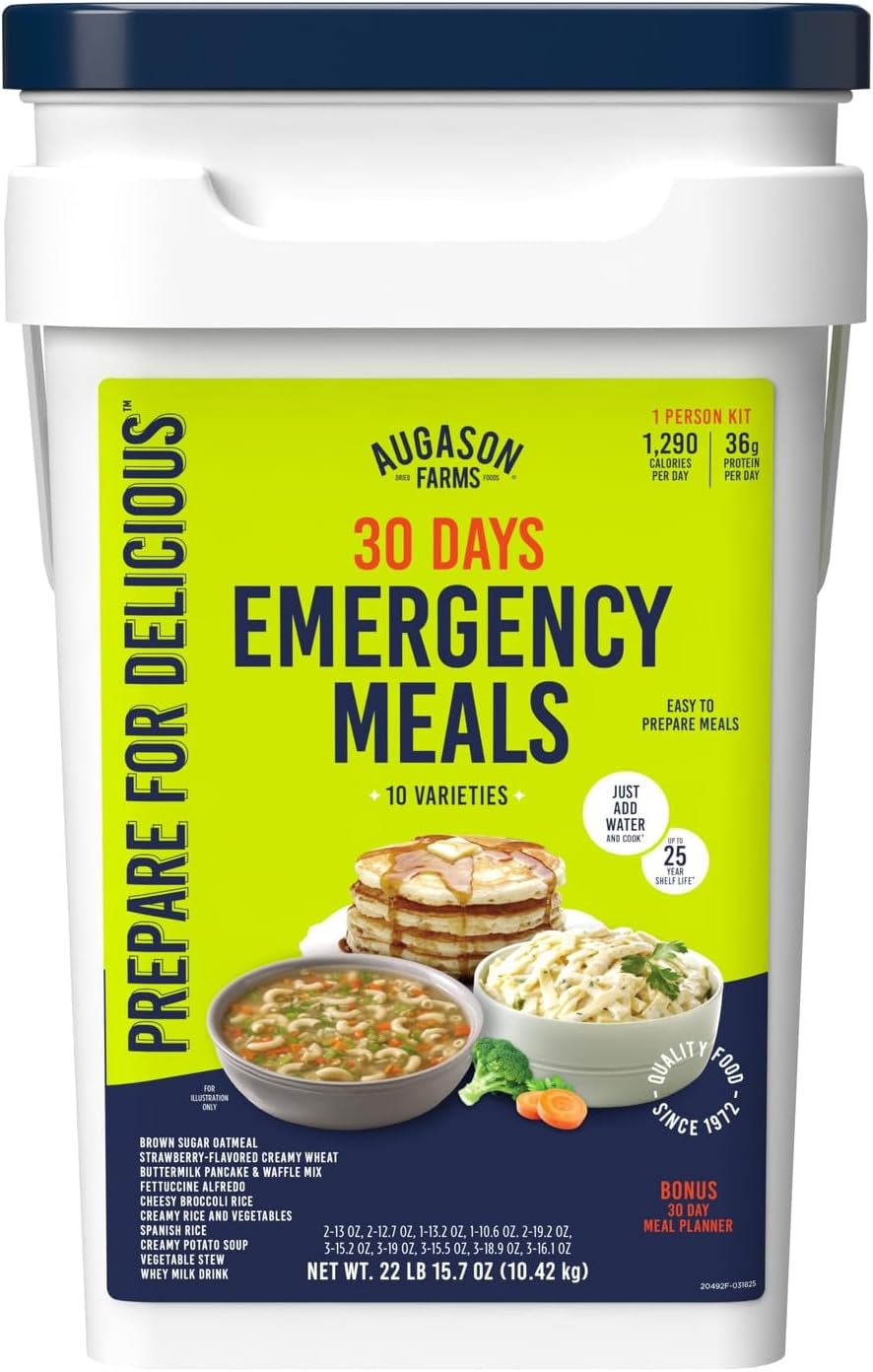 30 Day Emergency Food Supply Kit, Dehydrated Meal Survival Food Bucket for 1 Person - 194 Servings