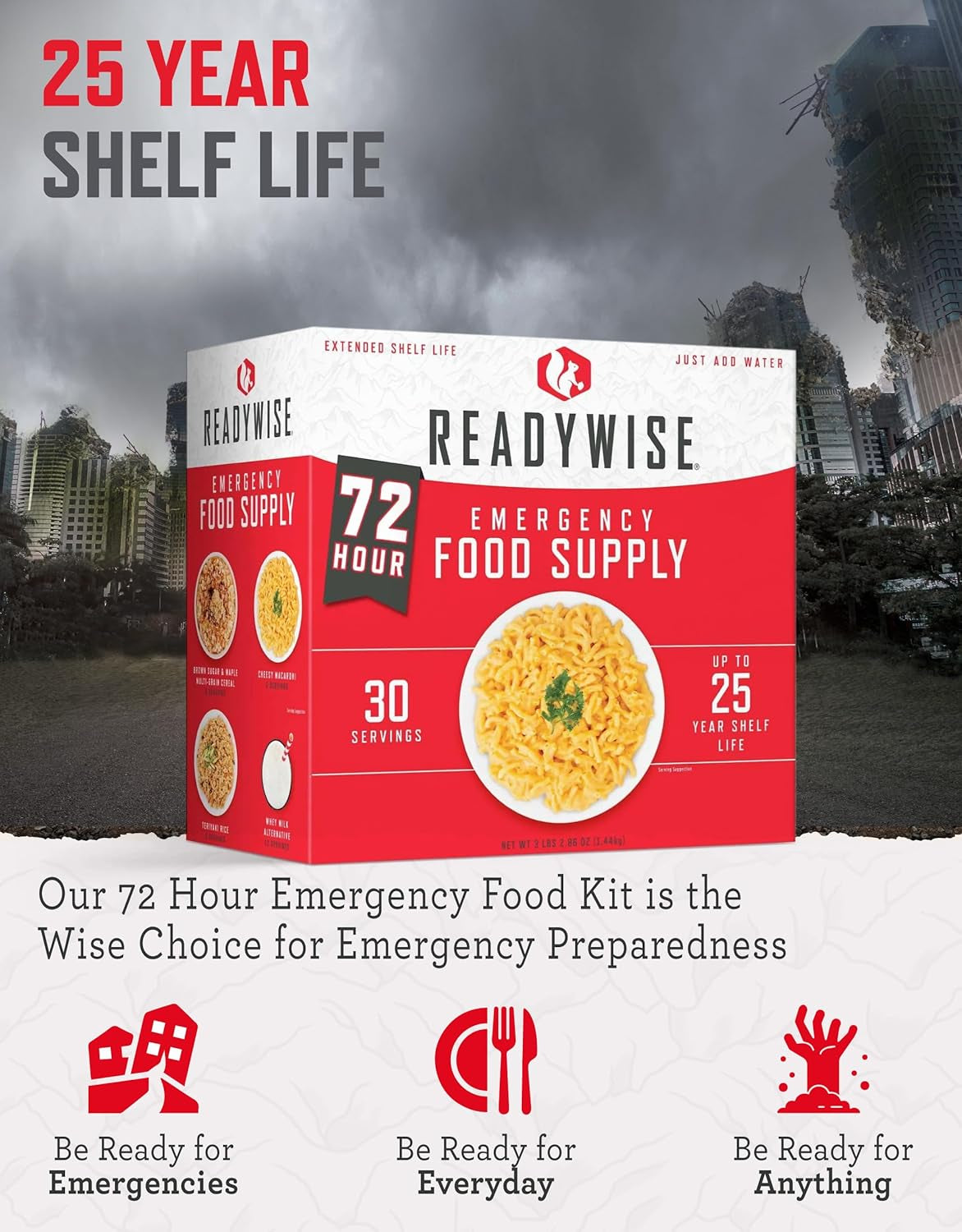 Emergency Food Supply - 72 Hour Survival Kit, 30 Servings of Protein Meals, Freeze Dried Food for Backpacking, Camping Essentials & Disaster Prepping Supplies, up to 25 Year Shelf Life