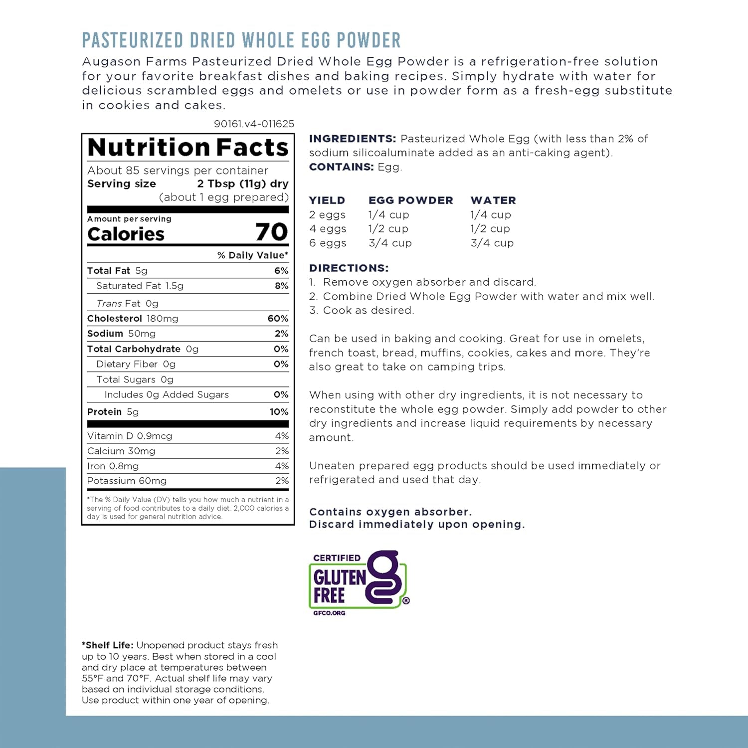 Dried Whole Egg Powder Can - Pasteurized Eggs for Kitchen Use, Baking Meals & Daily Use - Emergency Food Storage - Long Shelf Life Powdered Eggs - 85 Servings