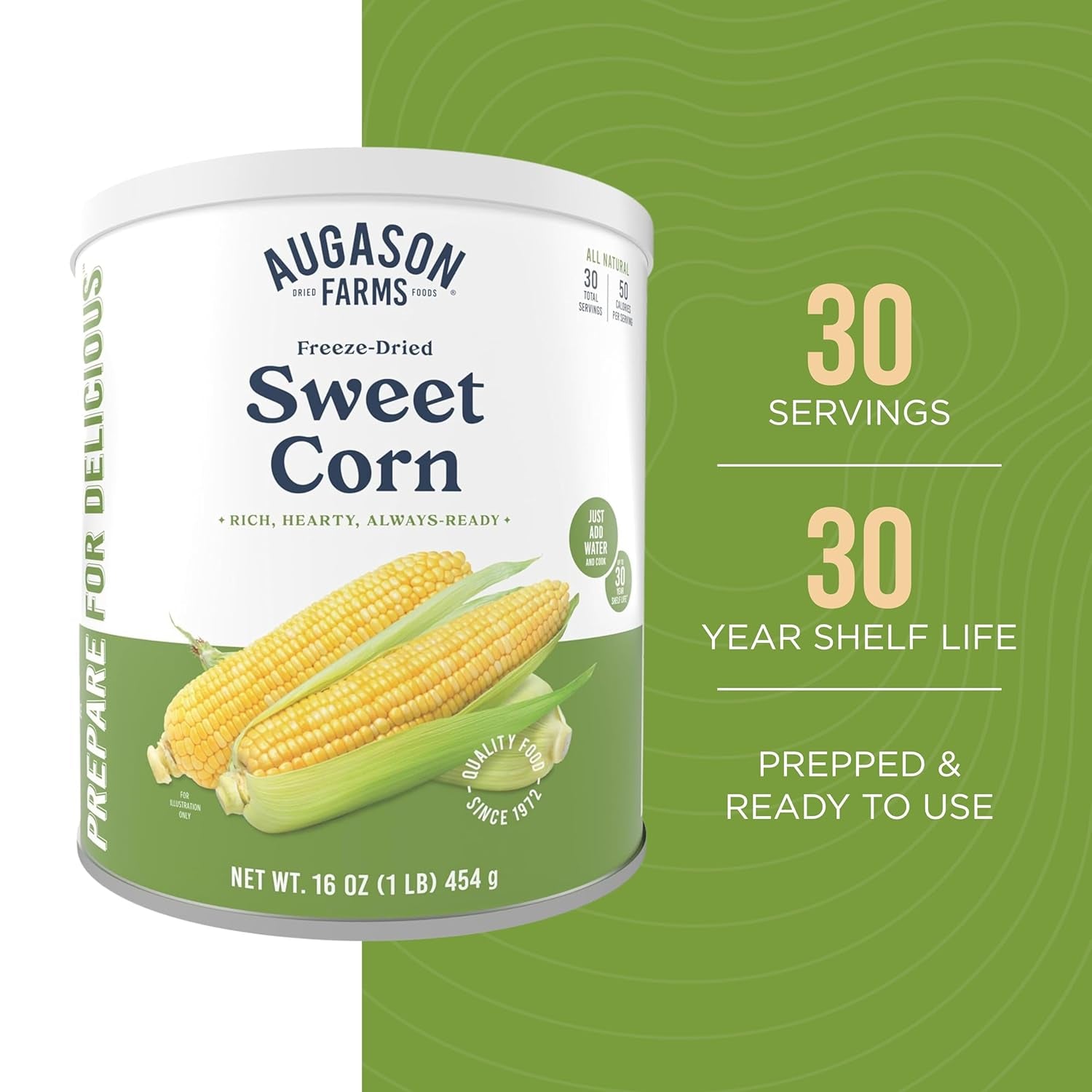 Freeze-Dried Sweet Corn Emergency Food Supply, 30 Servings, 30 Year Shelf Life, Great for Cooking, Side Dishes, and Snacks - Dehydrated Meals, Survival Food Camping Essentials Can