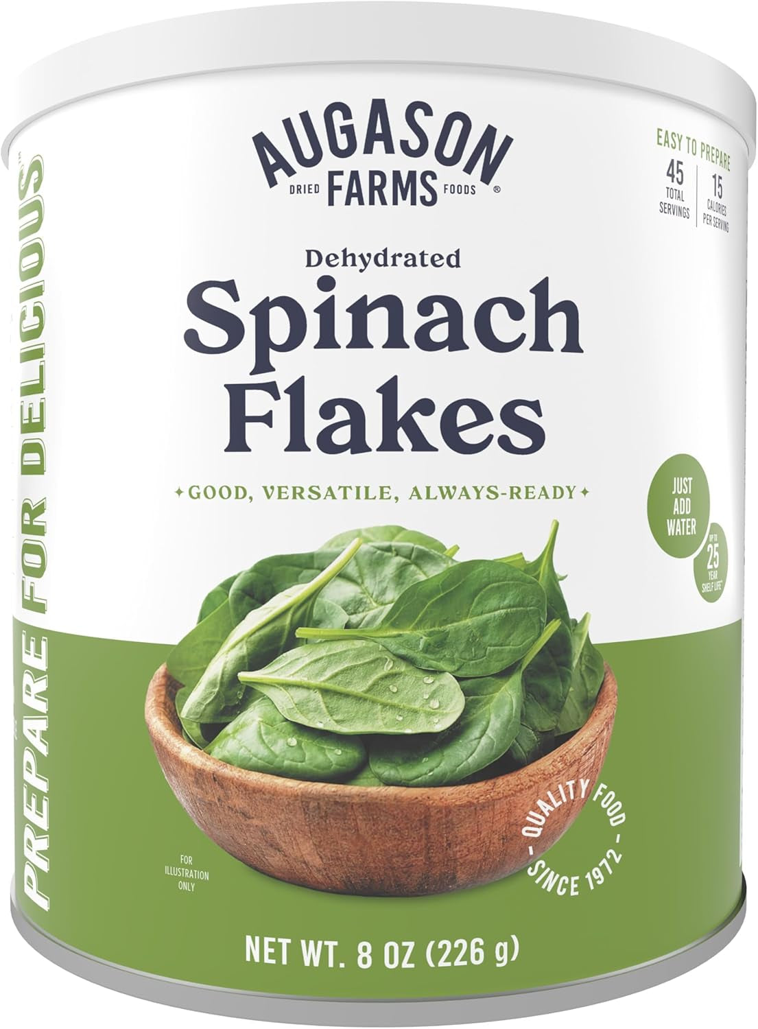 Dehydrated Spinach Flakes Emergency Food Supply, 45 Servings, 25 Year Shelf Life, 15 Calories per Serving - Dehydrated Meals, Survival Food Camping Essentials Can