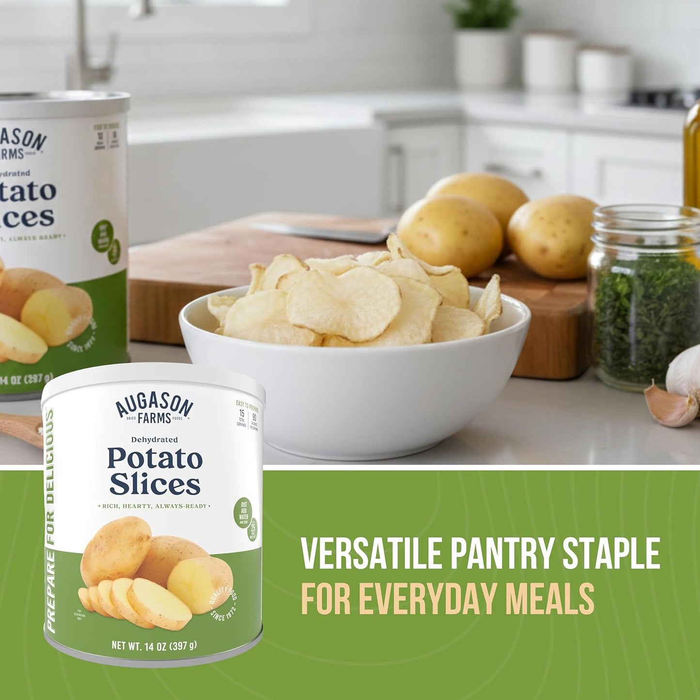 Dehydrated Potato Slices Emergency Food Supply, 15 Servings, 25 Year Shelf Life, Certified Gluten Free Sliced Potatoes - Dehydrated Meals, Survival Food Camping Essentials Can