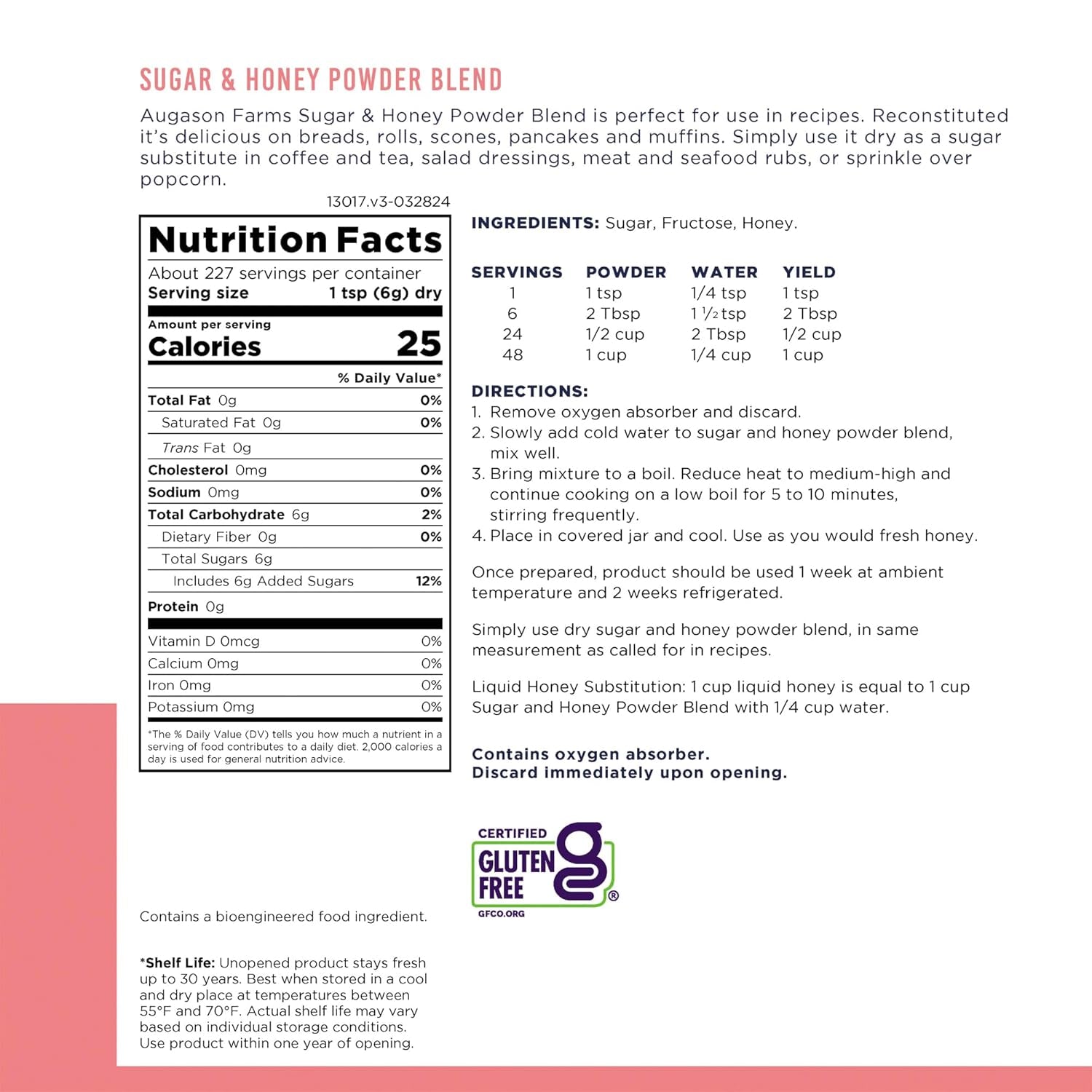 Sugar and Honey Powder Mix Can Emergency Food Supply, 227 Servings, 30 Year Shelf Life - Dry Honey and Sugar Powder Blend Sweetener for Baking and Cooking