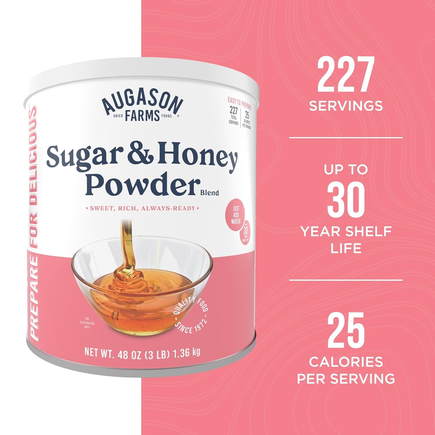 Sugar and Honey Powder Mix Can Emergency Food Supply, 227 Servings, 30 Year Shelf Life - Dry Honey and Sugar Powder Blend Sweetener for Baking and Cooking