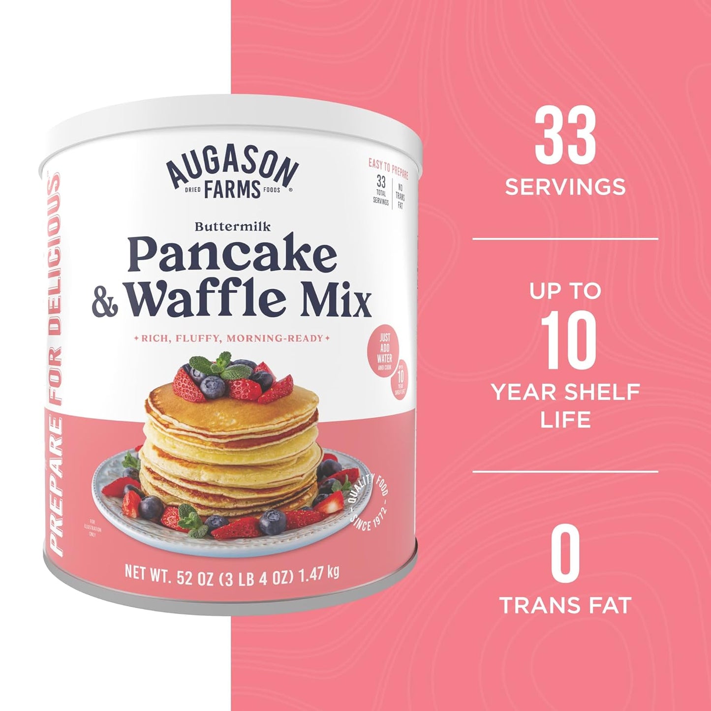 Buttermilk Pancake and Waffle Mix Can Emergency Food Supply, 33 Servings, 10 Year Shelf Life - Waffle and Pancake Mix Just Add Water, Instant Breakfast Food