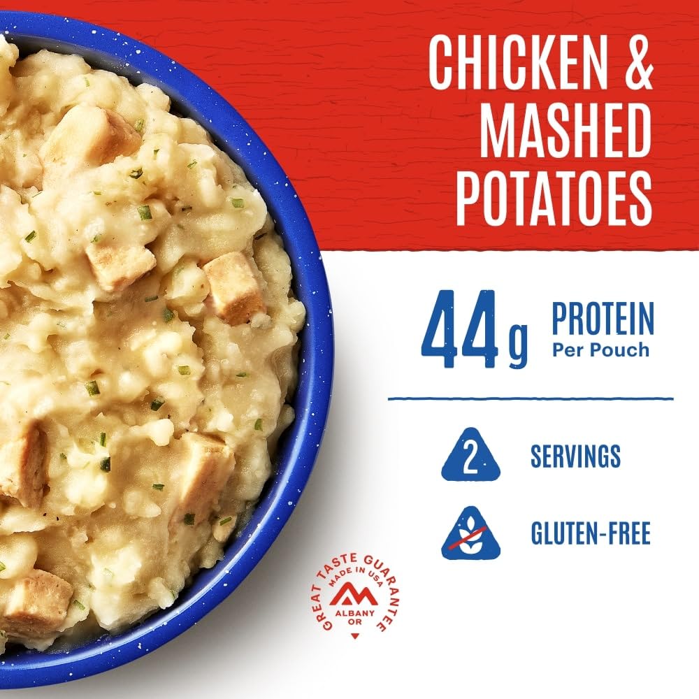 Gluten-Free Chicken & Mashed Potatoes Freeze-Dried Food for Camping, 12 Servings, 30-Year Shelf-Life