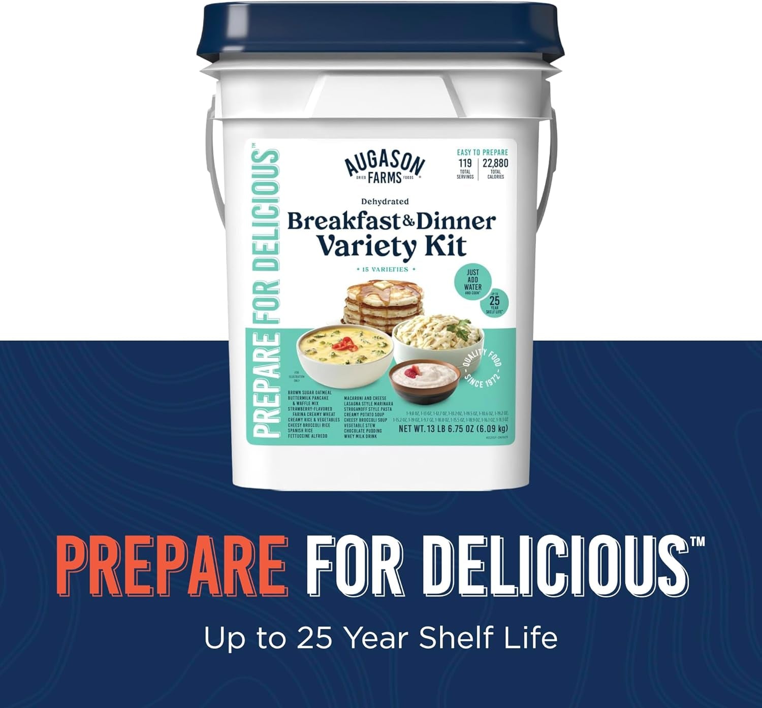 Breakfast and Dinner Variety Kit, Emergency Food Supply Dehydrated Meal Survival Bucket - 119 Servings