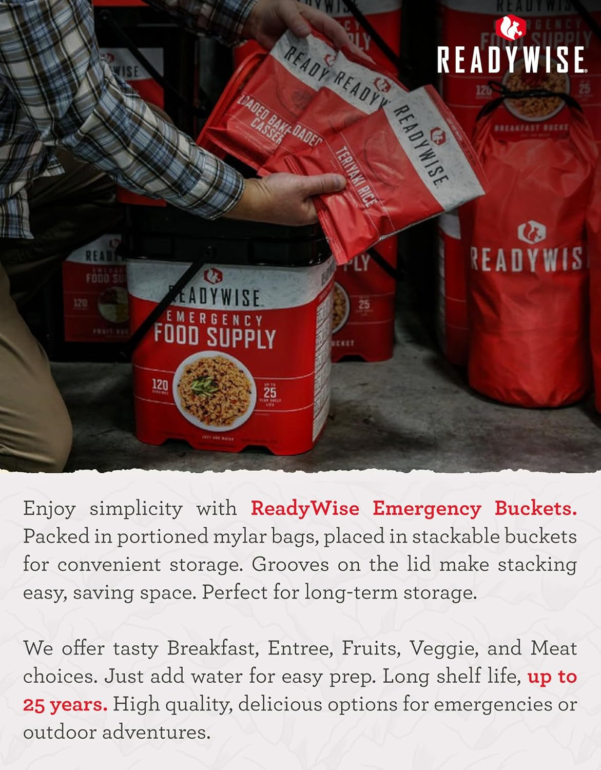 Emergency Food Supply - 132 Servings, Survival Bucket, Dehydrated & Freeze Dried Protein Meals, Camping Essentials, Ready to Eat Disaster Prepping Supplies,Up to 25 Year Shelf Life