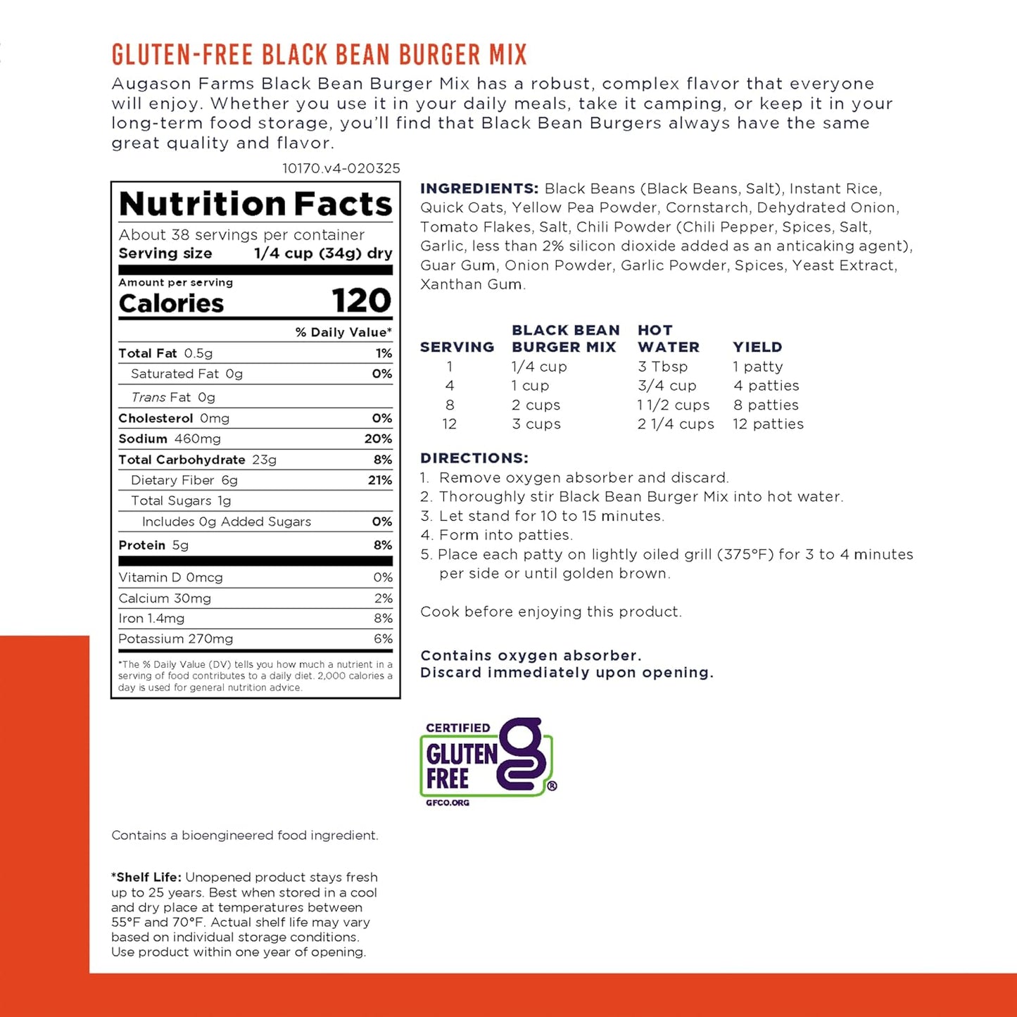 Black Bean Burger Mix Can, Certified Gluten Free, Emergency Food Supply, Everyday Meals, 38 Servings