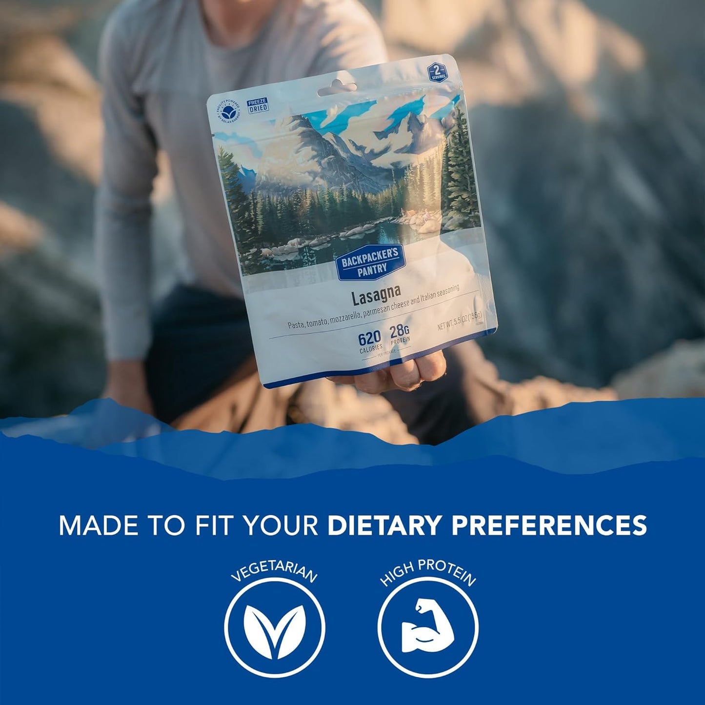 Lasagna - Freeze Dried Backpacking & Camping Food - Emergency Food - 28 Grams of Protein, Vegetarian - 1 Count