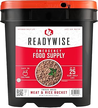 Emergency Food Supply - 88 Servings Meat & Rice Bucket, Freeze Dried Protein Meals, Camping Essentials, Bulk Rice & Survival Food, Disaster Prepping Supplies, up to 25 Year Shelf Life