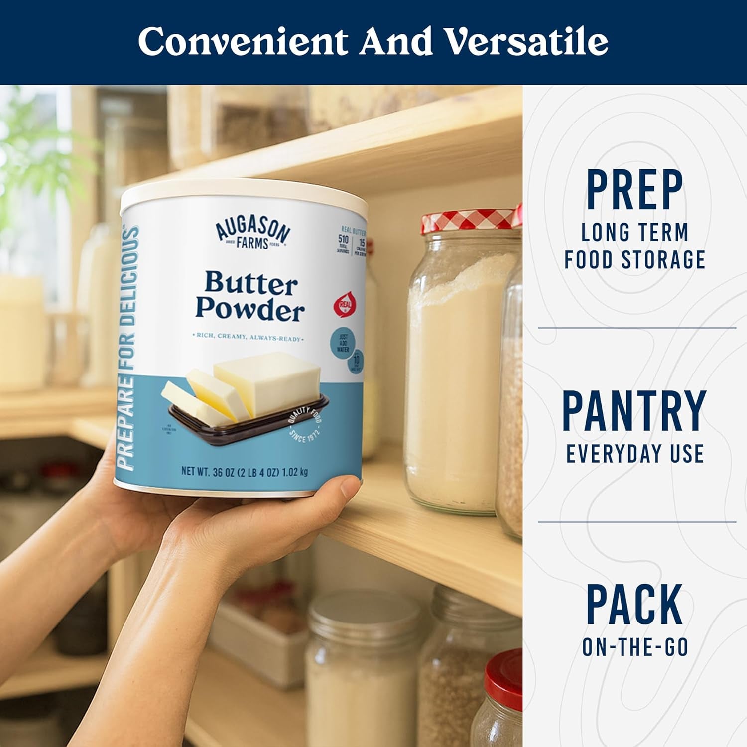 Butter Powder Mix Can Emergency Food Supply, 510 Servings, 10 Year Shelf Life, Certified Gluten Free, Made with Real Milk, 15 Calories per Serving - Dry Butter Powder Blend, Ingredient for Baking and Cooking