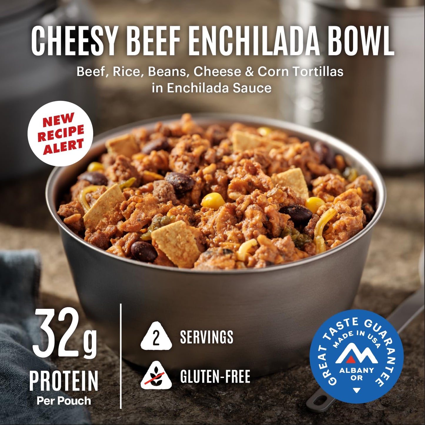 Cheesy Beef Enchilada Bowl | Freeze Dried Backpacking & Camping Food | Gluten-Free | 2 Servings