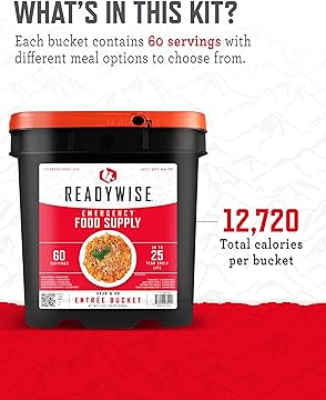 Entrée Bucket - 60 Servings, Emergency Food Supply for Survival Kit, Protein Meals, Freeze Dried Food, Ready to Eat Camping & Road Trip Essentials, up to 25 Year Shelf Stable Life