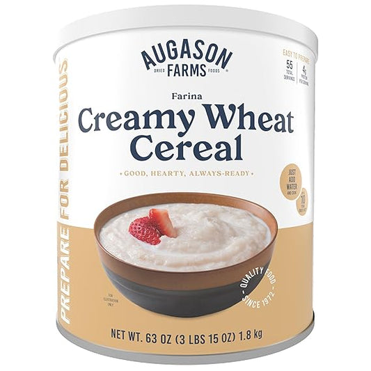 Creamy Wheat Cereal Can Emergency Food Supply, 55 Servings, 10 Year Shelf Life - Instant Breakfast Food and Healthy Snack
