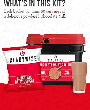 Whey Chocolate Powdered Milk Bucket - 60 Servings, Emergency Food Supply, Protein Camping Meals, Survival Kit & Camping Essentials, Bug Out Bag Supplies, up to 25 Year Shelf Stable Life