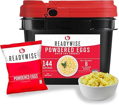 Emergency Food Supply - 144 Servings Freeze Dried Powdered Eggs Bucket, Protein Meals, Survival Food, Backpacking, Camping Essentials & Emergency Prepping Supplies, up to 10 Year Shelf Life