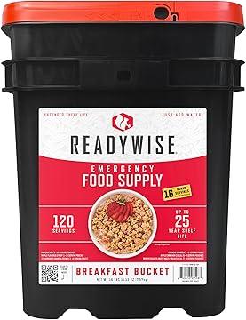 Emergency Food Supply - 120 Servings Breakfast Bucket, Freeze Dried & Dehydrated Meals, Survival Food Kit for Backpacking, Camping Essentials & Prepping Supplies, up to 25 Year Shelf Life