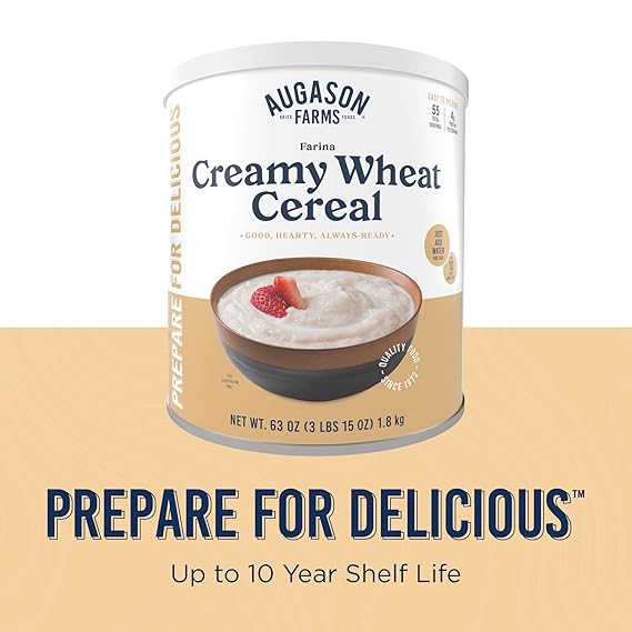 Creamy Wheat Cereal Can Emergency Food Supply, 55 Servings, 10 Year Shelf Life - Instant Breakfast Food and Healthy Snack