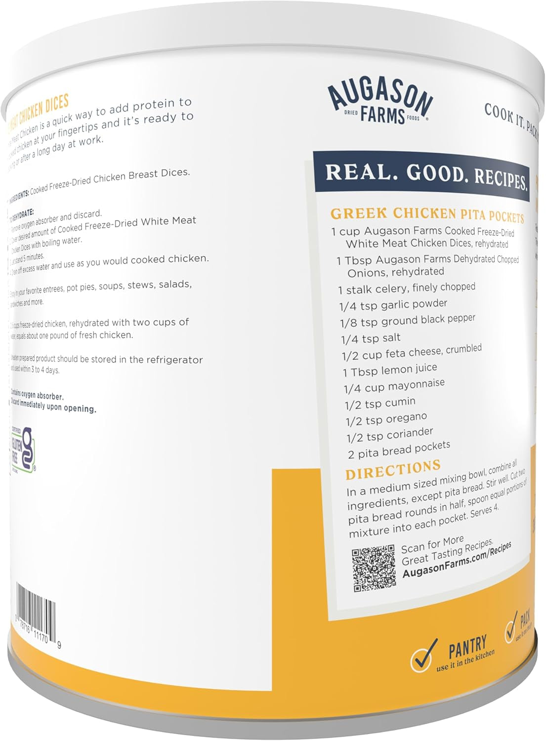 Cooked Freeze Dried White Meat Chicken Dices Can, Emergency Food Supply, Everyday Meals, 15 Servings