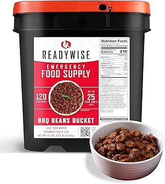 Emergency Food Supply - 120 Servings BBQ Beans Bucket, Freeze Dried Protein Meals, Camping Essentials, Ready to Eat, Survival Disaster Prepping Supplies, up to 25 Year Shelf Life