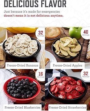 Emergency Food Supply - 120 Servings Fruit Bucket, Nutritious Meals, Dehydrated & Freeze Dried Food for Backpacking, Camping Essentials & Disaster Prepping Supplies, up to 25 Year Shelf Life