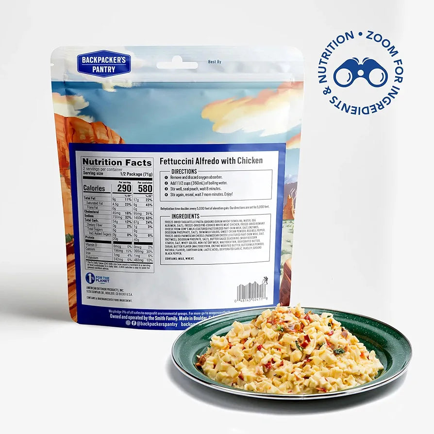Fettuccini Alfredo with Chicken - Freeze Dried Backpacking & Camping Food - Emergency Food - 40 Grams of Protein - 6 Count